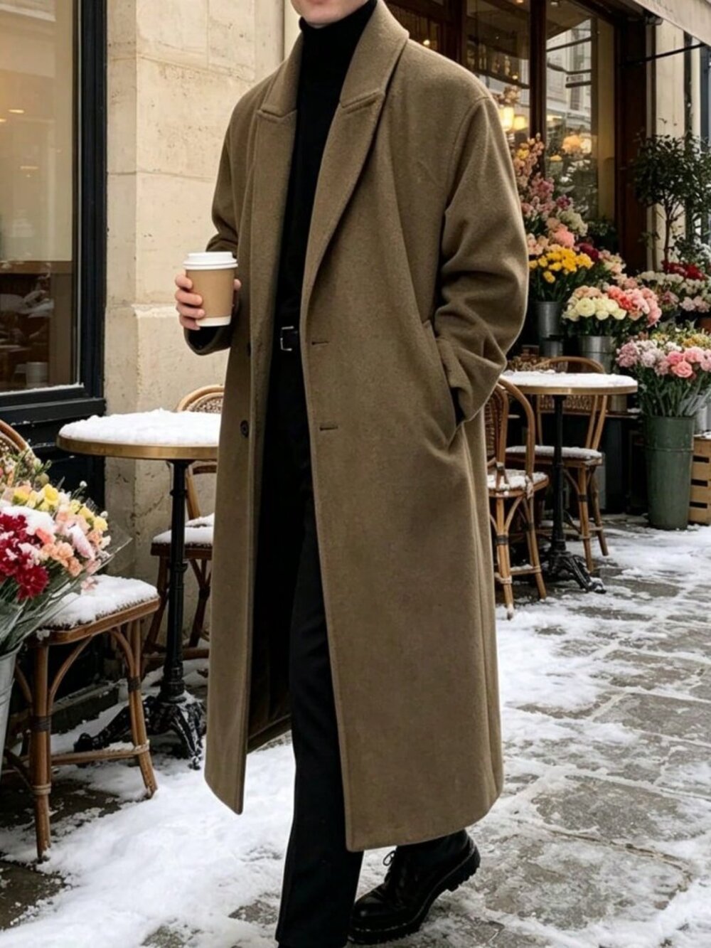 Brown Minimalist Men's Double Layered Overcoat